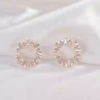 彤彤兔 创意几何圆圈镶钻太阳花耳环个性百搭圆形耳圈耳饰品女 合金树脂 耳钉 女款