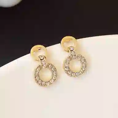 彤彤兔 韩系简约小巧金属感镶钻圆圈耳环时尚几何小众气质高级耳饰女 合金 耳钉 女款