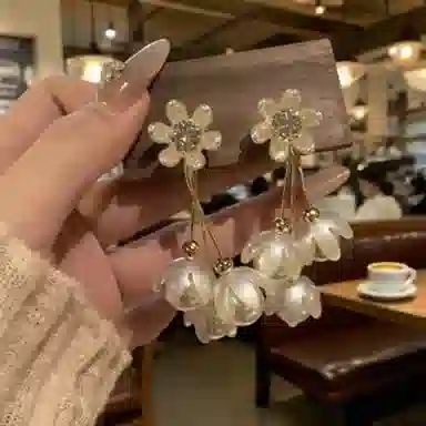 彤彤兔 法式花朵流苏耳环轻奢高级感时尚百搭简约耳饰女 合金树脂 耳钉 女款