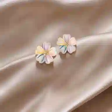 彤彤兔 森系小清新彩色花朵耳环女时尚气质五彩花瓣耳饰品 树脂 耳钉 女款