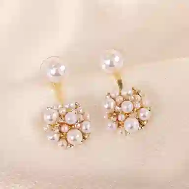 彤彤兔 时尚轻奢小众微镶钻花球耳环两戴式设计感耳饰女 合金树脂 耳钉 女款