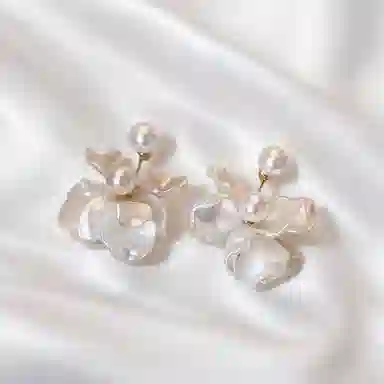 彤彤兔 法式花朵耳钉女两戴流苏独特设计高级感气质耳饰品 合金树脂 耳环 女款