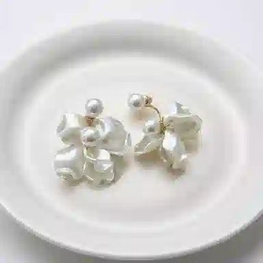 彤彤兔 法式花朵耳钉女两戴流苏独特设计高级感气质耳饰品 合金树脂 耳环 女款