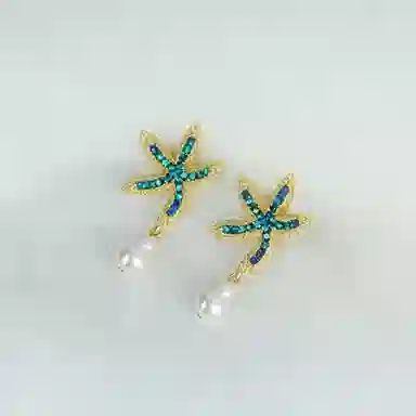 彤彤兔 时尚清凉海洋风镶钻海星耳环潮女耳坠潮流耳饰 合金树脂 耳钉 女款