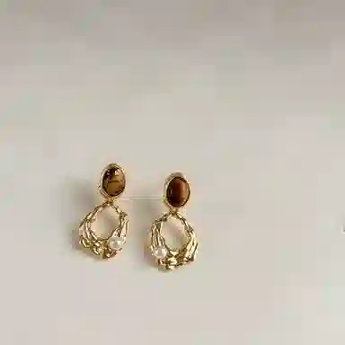 彤彤兔 复古港风美拉德咖色耳环女气质百搭不规则耳饰 合金树脂 耳钉 女款