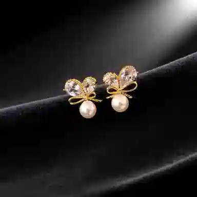 彤彤兔 甜美爱心蝴蝶结耳环女个性百搭气质时尚耳饰品#好运 合金树脂 耳钉 女款