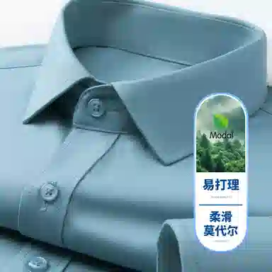 红豆 柔滑莫代尔舒适易打理纯色宽松轻商务日常百搭休闲长袖衬衫 男款 蓝绿色