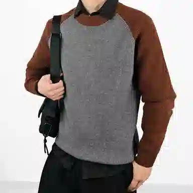 红豆 绵羊毛撞色保暖加厚高克重时尚圆领套头针织打底秋冬毛衣 男款