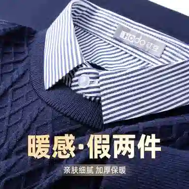 红豆 高克重假两件高档提花衬衫领保暖厚毛衣柔软打底衫上衣针织衫 男款