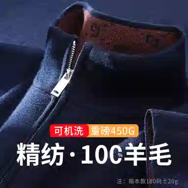 红豆 全羊毛精纺可机洗羊毛衫秋冬半高领毛衣打底衫半拉链上衣针织衫 男款