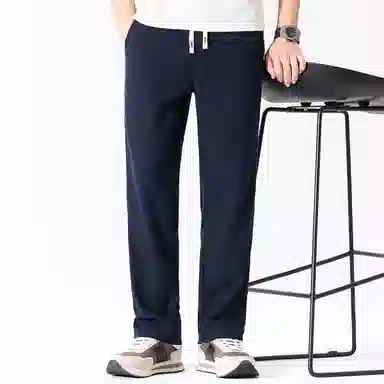 红豆 凉感透气亚麻舒适纯色宽松直筒轻商务日常百搭长裤西裤休闲裤 男款