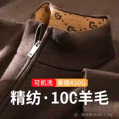 红豆 全羊毛精纺可机洗羊毛衫秋冬半高领毛衣打底衫半拉链上衣针织衫 男款