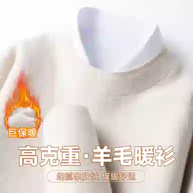 红豆 高克重羊毛暖衫细腻亲肤绒圆领秋冬保暖针织衫打底衫上衣毛衣 男款