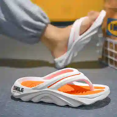 南极人 拼色设计潮流时尚居家户外踩屎感软底 防磨防滑人字拖鞋 男款