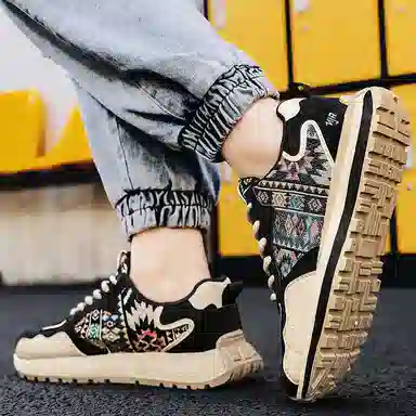 南极人 网布 小众刺绣设计潮流百搭运动厚底 防滑耐磨增高 低帮 生活休闲鞋 男款