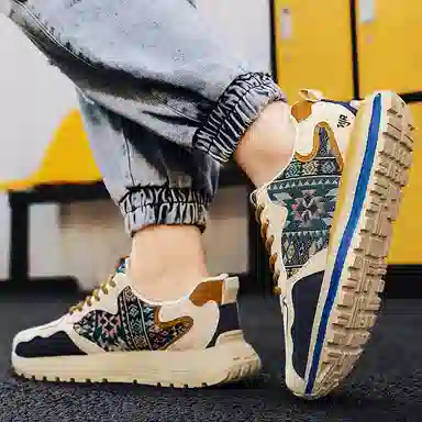 南极人 网布 小众刺绣设计潮流百搭运动厚底 防滑耐磨增高 低帮 生活休闲鞋 男款