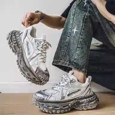 南极人 网布 复古质感时尚休闲运动风个性轮胎鞋 防滑耐磨轻便增高 低帮 老爹鞋 男款