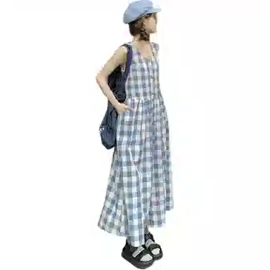 沐晓欣 宽松复古气质无袖连衣裙 女款