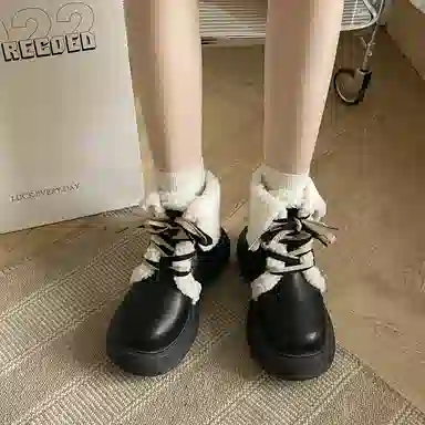 超纤皮 保暖耐磨减震增高防滑 时尚加绒厚底甜美可爱又百搭 短筒 雪地靴 女款