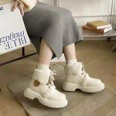 超纤皮 保暖耐磨减震增高防滑 时尚加绒厚底甜美可爱又百搭 短筒 雪地靴 女款