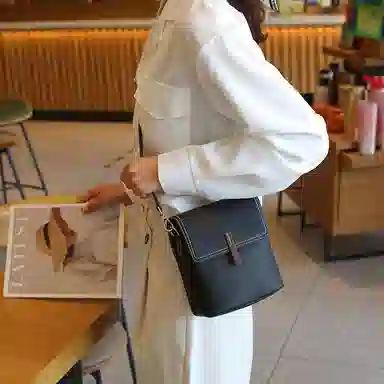 老人头 时尚简约气质通勤高级质感 牛皮革 单肩包 女款 大象灰/米白色/黑色