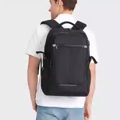 老人头 休闲大容量旅游商务通勤简约电脑包大学生上课 织物 双肩包 男款 黑色