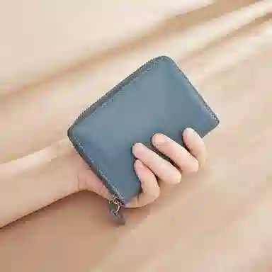 老人头 简约时尚多功能高级感短款纯色卡包票夹 合成革 钱包女士 女款 黑色/蓝色/粉色/棕色