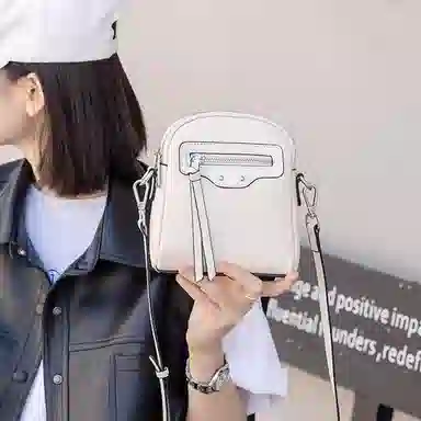 老人头 小众复古通勤简约时尚百搭 牛皮革 单肩斜挎包 女款 米白色/黑色/灰色