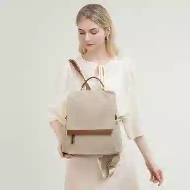 老人头 简约时尚高中生大学生高颜值防盗设计背包 织物 双肩包 女款 百搭黑/杏配棕