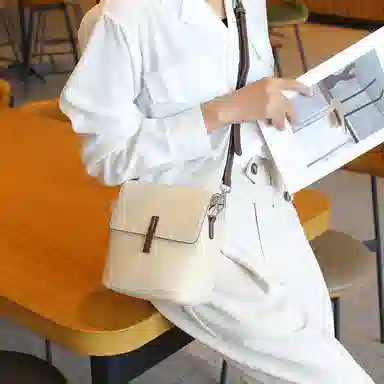 老人头 时尚简约气质通勤高级质感 牛皮革 单肩包 女款 大象灰/米白色/黑色