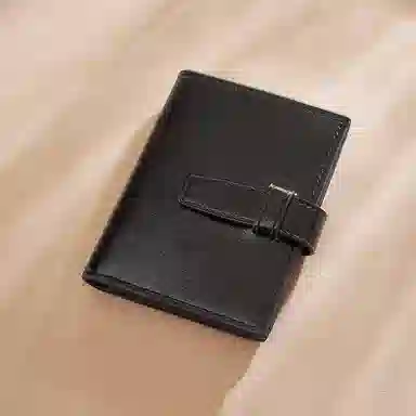 老人头 复古休闲多功能短款简约多卡位按扣钱夹 合成革 钱包 男女同款情侣款 黑色