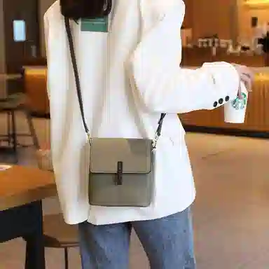 老人头 时尚简约气质通勤高级质感 牛皮革 单肩包 女款 大象灰/米白色/黑色