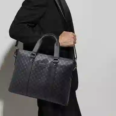 老人头 商务休闲时尚轻便百搭  合成革 手提斜挎公文包 常规 男款 黑色