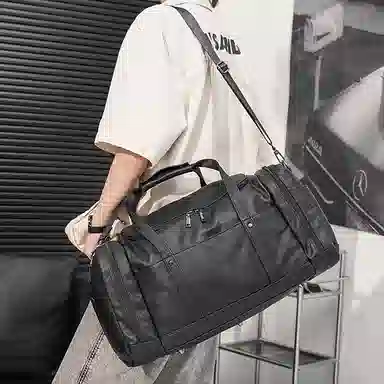 老人头 商务通勤短途出差大容量多功能行李袋 合成革 旅行包 男款 黑色