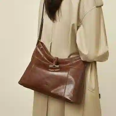 老人头 复古风气质百搭高颜值小众 头层牛皮 单肩斜挎包 女款 棕色/黑色