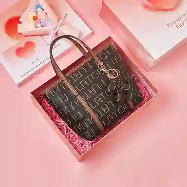 老人头 休闲百搭印花时尚潮流气质简约轻便斜挎包 合成革 菜篮子单肩手提包 女款 棕色