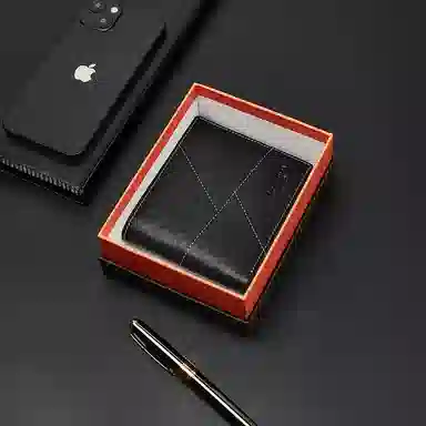 老人头 复古经典时尚简约潮流多卡位折叠短款票夹 头层牛皮 钱包 常规 男款 黑色