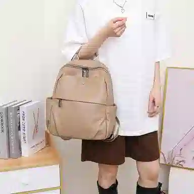 老人头 时尚潮流通勤大学生上课休闲百搭旅行背包 牛皮 双肩包 常规 女款 黑色/白色/粉色