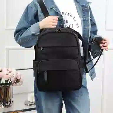 老人头 高颜值时尚简约通勤百搭大容量 织物 双肩包 常规 男女同款情侣款 黑色