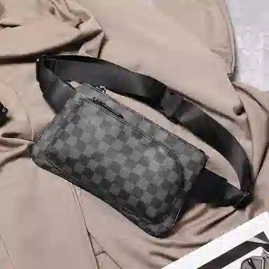 老人头 时尚百搭轻便 合成革 胸包 男款 花纹黑/灰色