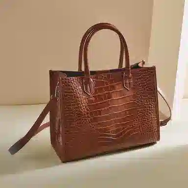 老人头 简约时尚优雅气质大容量百搭鳄鱼纹高级感 头层牛皮 托特包单肩斜挎手提包  常规 女款 黑色/红色/棕色