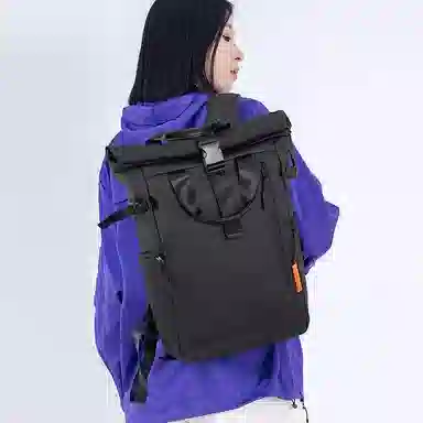 老人头 机能工装风大容量折叠扩容出差旅行 合成革 双肩包 常规 男女同款情侣款 黑色/灰色/浅灰色