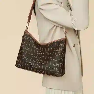 老人头 经典百搭复古印花设计日常通勤老花 合成革 斜挎单肩包 常规 女款 咖色