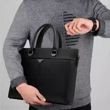 老人头 商务通勤高级感大容量高级感手提单肩斜挎包 头层牛皮 公文包 常规 男款 黑色