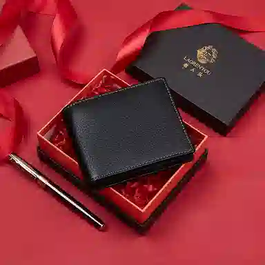 老人头 便携商务百搭 牛皮 钱包 常规 男款 黑色