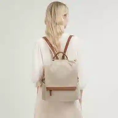 老人头 简约时尚高中生大学生高颜值防盗设计背包 织物 双肩包 女款 百搭黑/杏配棕