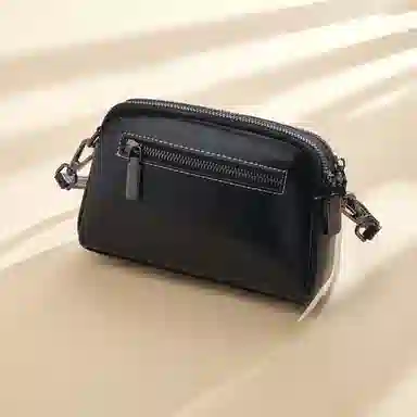 老人头 时尚简约百搭 头层牛皮 单肩斜挎包 常规 女款 黑色/白色