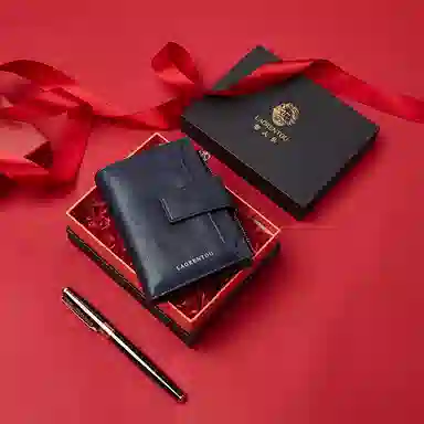 老人头 潮流简约时尚通勤轻便多卡位安全扣实用可抽离短款卡包 头层牛皮 钱包 常规 男款 湛蓝色