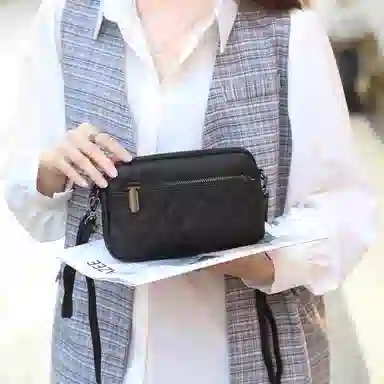 老人头 休闲通勤菱格高级感百搭经典 头层牛皮 单肩斜挎包 常规 女款 黑色/白色/卡其色