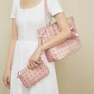 珍爱 老人头 时尚复古印花百搭通勤 合成革 子母包单肩包 女款 棕色/粉色